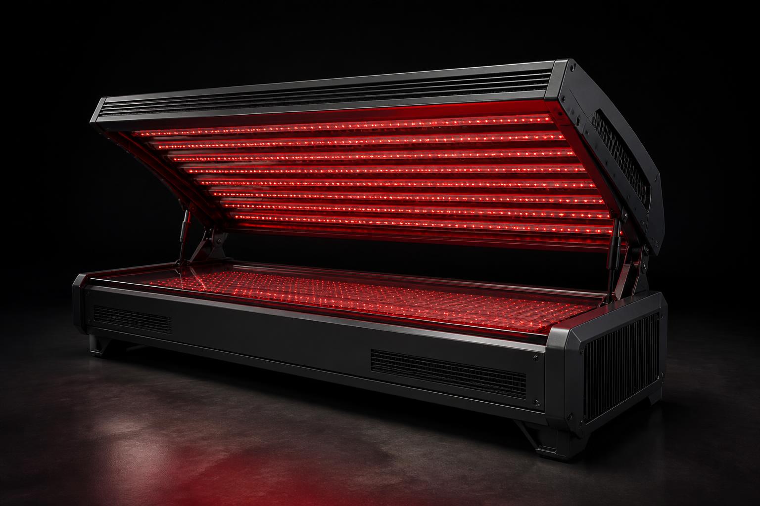 AURORA ONE open, revealing the high-density blue and red emitter canopy